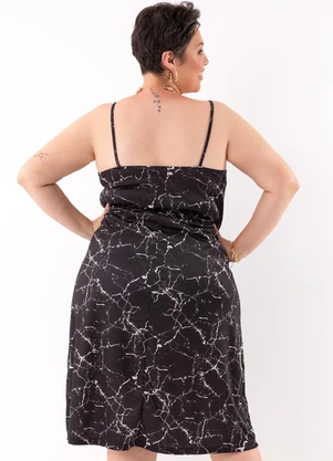 Marguerite - Vestido Abstrato Preto em Jersey Acetinado - MARGUERITE