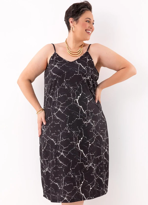 Marguerite - Vestido Abstrato Preto em Jersey Acetinado