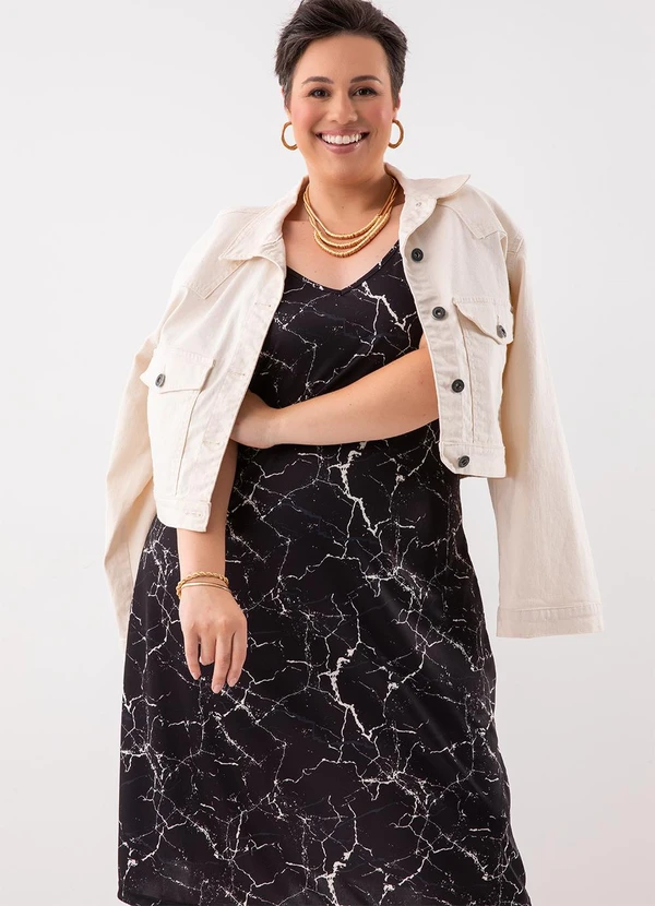 Marguerite - Vestido Abstrato Preto em Jersey Acetinado 2