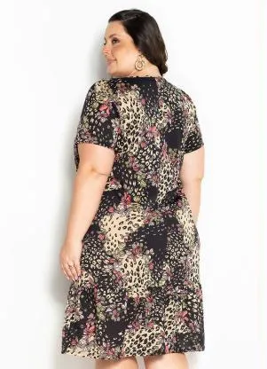 Marguerite - Vestido Animal Print com Babado Plus Size - MARGUERITE