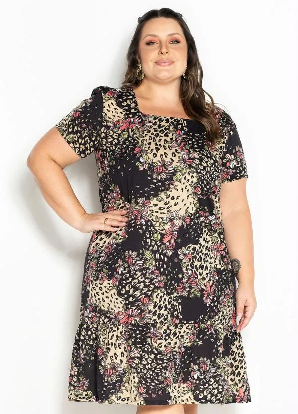 Marguerite - Vestido Animal Print com Babado Plus Size