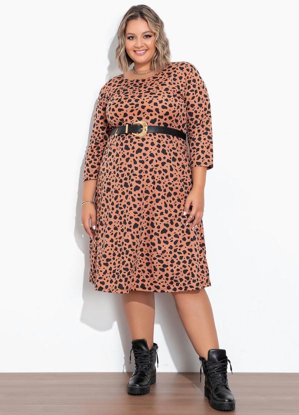 Marguerite - Vestido Animal Print com Mangas 3/4 Plus Size 3