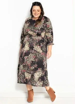 Marguerite - Vestido Animal Print com Mangas Plus Size - MARGUERITE