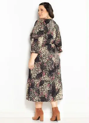 Marguerite - Vestido Animal Print com Mangas Plus Size - MARGUERITE
