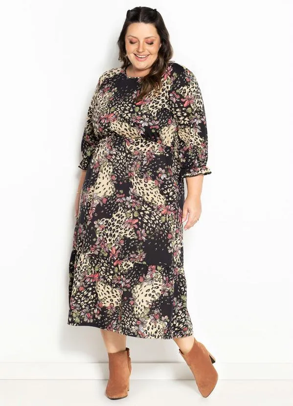 Marguerite - Vestido Animal Print com Mangas Plus Size