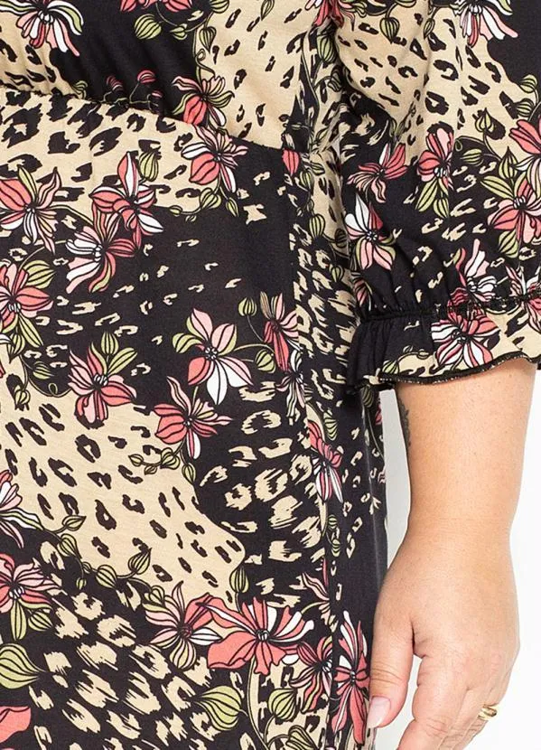 Marguerite - Vestido Animal Print com Mangas Plus Size 1