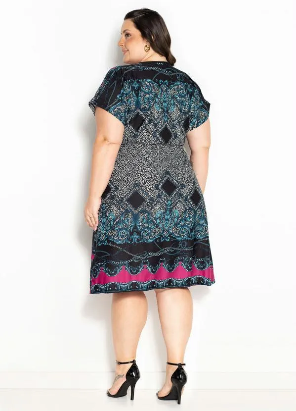 Marguerite - Vestido Arabescos Preto com Transpasse Plus Size 5