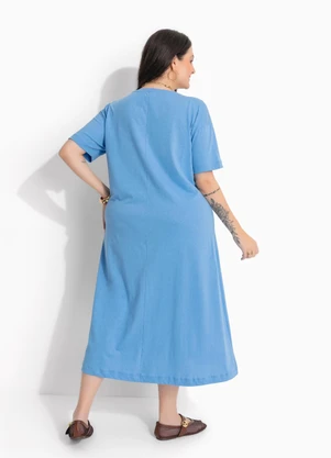 Marguerite - Vestido Azul Claro T-Dress com Estampa de Cafeteria - MARGUERITE