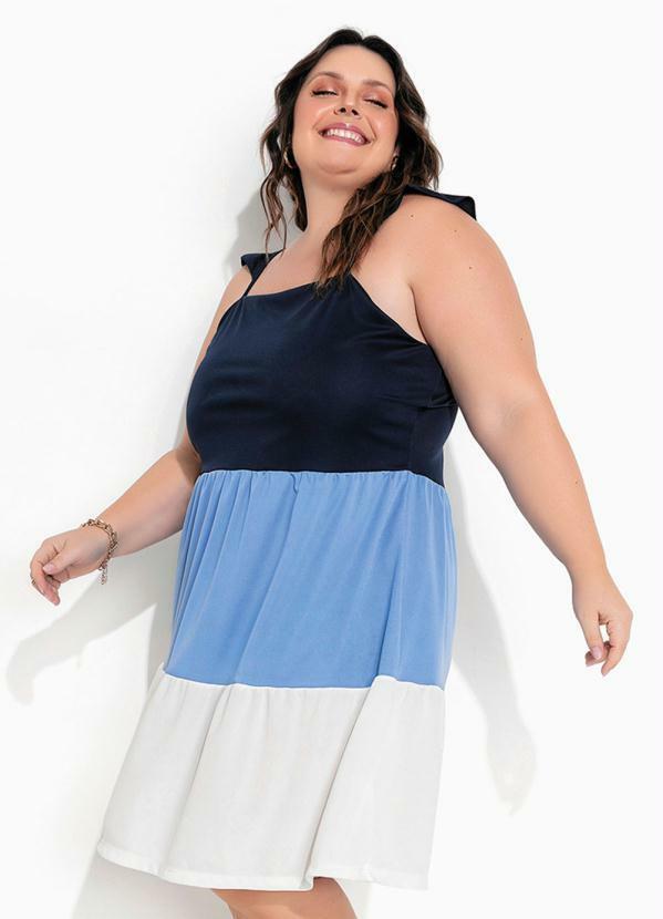 Vestido (Azul) com Recortes e Babados Plus Size