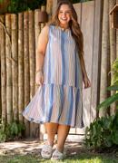 Vestido Azul em Viscose Plana