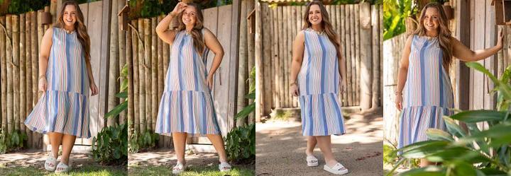 Vestido Azul em Viscose Plana