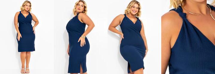 Vestido Azul Escuro em Malha Texturizada