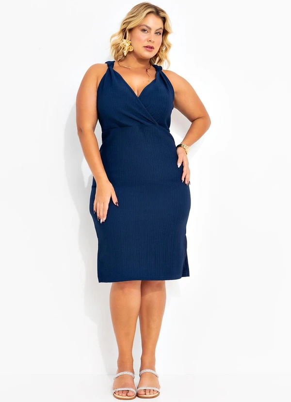 Marguerite - Vestido Azul Escuro em Malha Texturizada