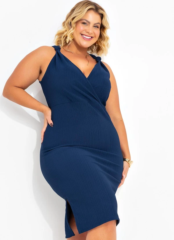 Marguerite - Vestido Azul Escuro em Malha Texturizada 2