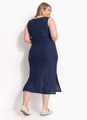 Marguerite - Vestido Azul Escuro em Malha Texturizada - MARGUERITE