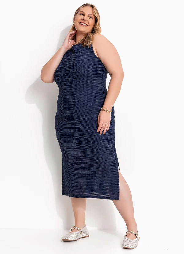 Marguerite - Vestido Azul Escuro em Malha Texturizada