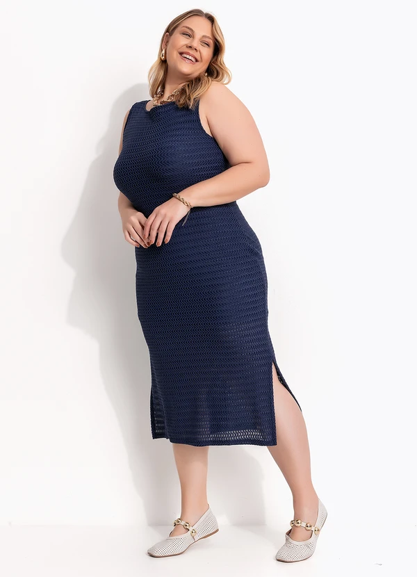 Marguerite - Vestido Azul Escuro em Malha Texturizada 1