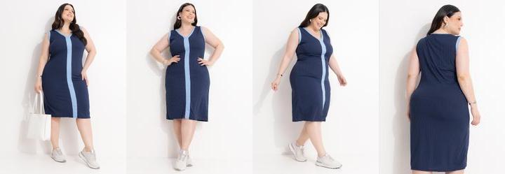 Vestido Azul Marinho em Malha Canelada