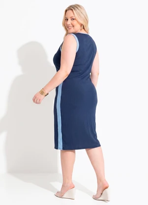 Marguerite - Vestido Azul Marinho em Malha Canelada - MARGUERITE