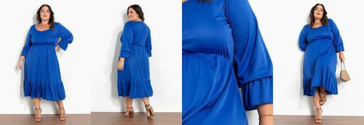 Vestido Azul Royal com Babado Plus Size