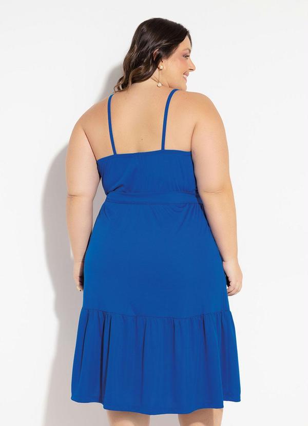 Queima Estoque - Vestido Azul Royal com Faixa Grátis Plus Size 2