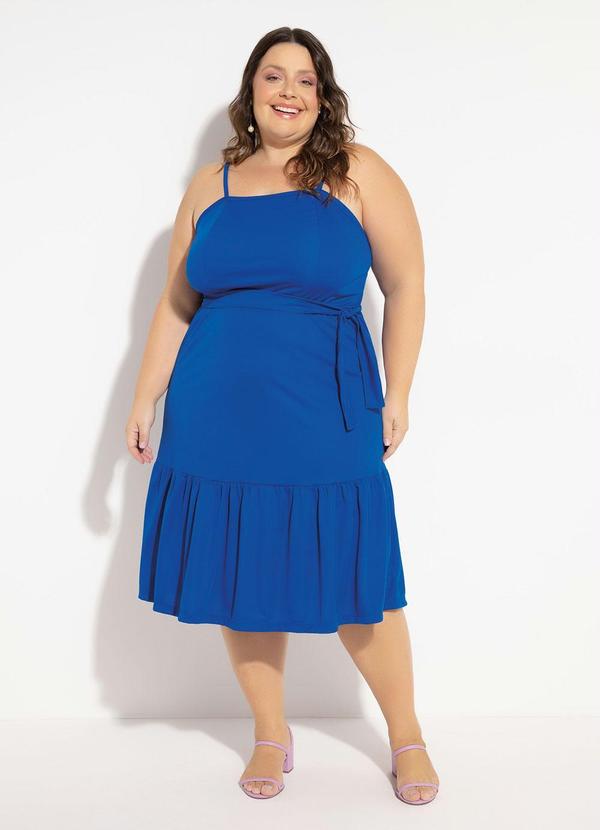 Queima Estoque - Vestido Azul Royal com Faixa Grátis Plus Size 3