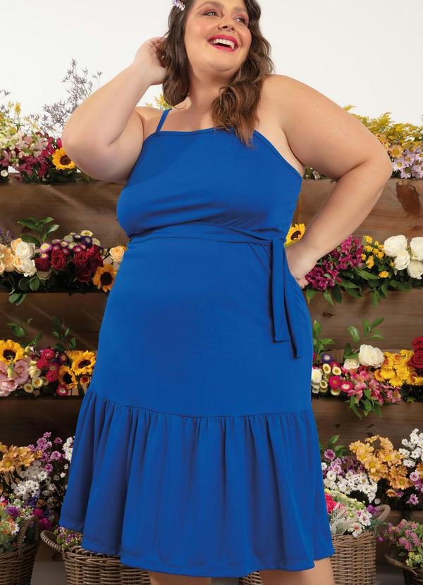 Queima Estoque - Vestido Azul Royal com Faixa Grátis Plus Size 7