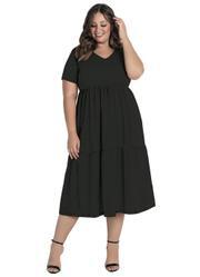 Vestido Babados Preto Plus Size