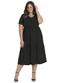 Marguerite - Vestido Midi Chevron Preto com Babados Plus Size - variação: Preto