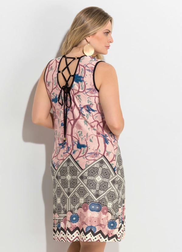 Quintess - Vestido Barrado Rosê com Amarração Costas 2