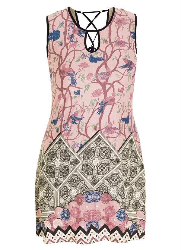 Quintess - Vestido Barrado Rosê com Amarração Costas 5