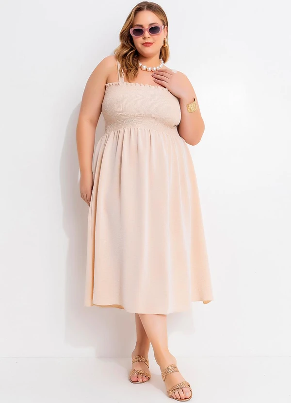 Marguerite - Vestido Bege Claro em Crepe Plano 3