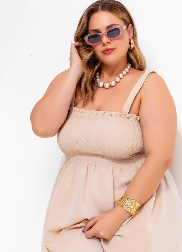 Marguerite - Vestido Bege Claro em Crepe Plano 7