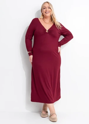 Marguerite - Vestido Bordô em Malha Canelada - MARGUERITE