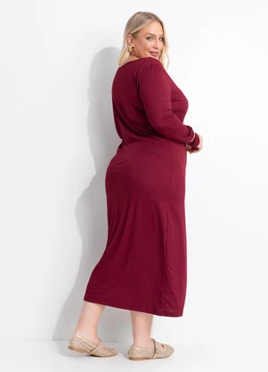 Marguerite - Vestido Bordô em Malha Canelada - MARGUERITE