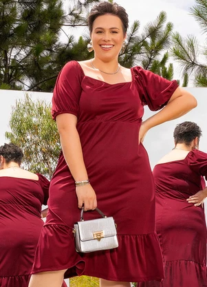 Marguerite - Vestido Bordô em Malha de Poliéster - MARGUERITE