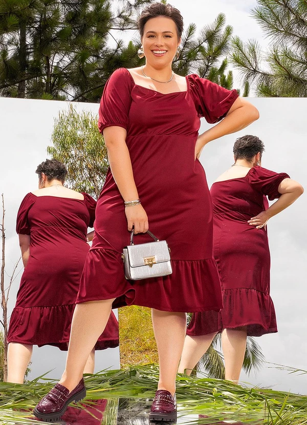 Marguerite - Vestido Bordô em Malha de Poliéster 3