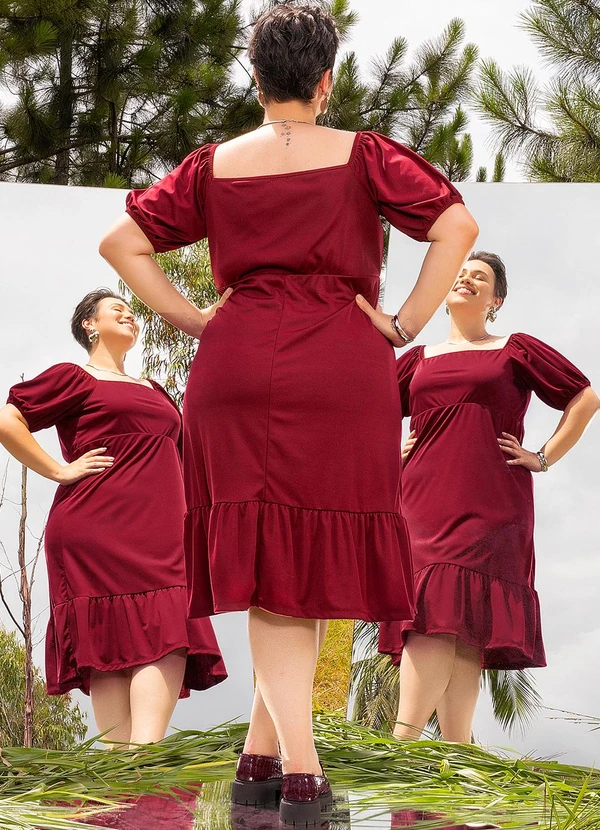 Marguerite - Vestido Bordô em Malha de Poliéster 4