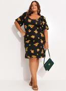 Vestido Buqu de Flores em Malha de Viscose