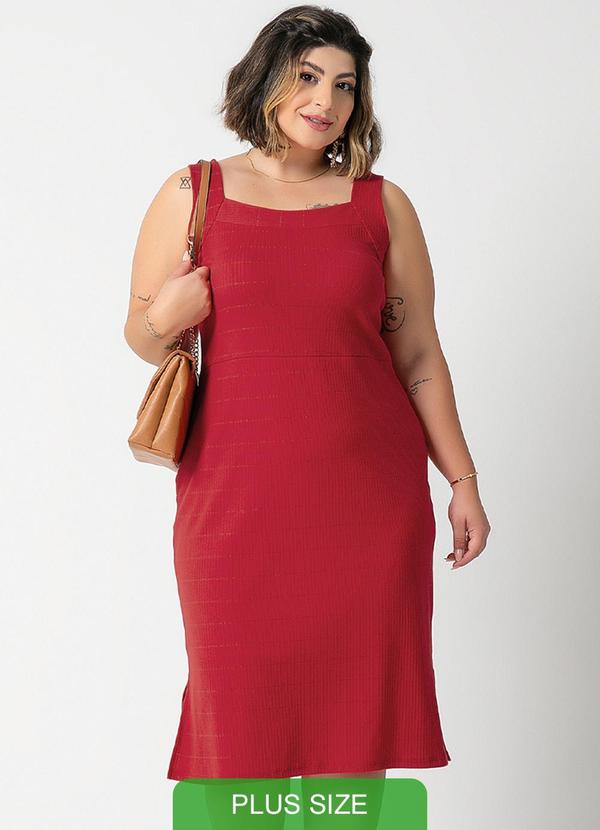 Habana - Vestido Canelado com Fio Brilho Vermelho