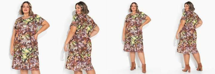 Vestido Caramelo com Babado e Mangas Plus Size