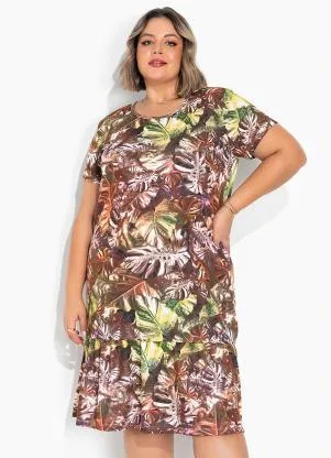 Marguerite - Vestido Caramelo com Babado e Mangas Plus Size - MARGUERITE