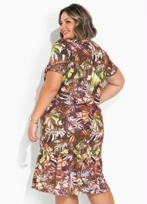 Marguerite - Vestido Caramelo com Babado e Mangas Plus Size - MARGUERITE