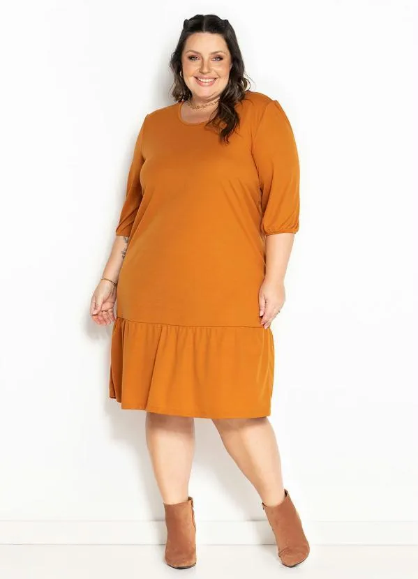 Marguerite - Vestido Caramelo com Franzido e Mangas Plus Size 3