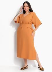 Vestido Caramelo Midi em Tecido de Alfaiataria