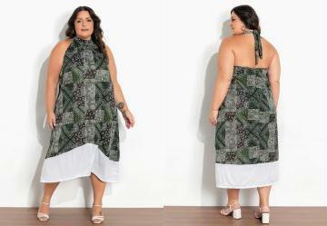 Vestido Cashmere Verde e Branco Plus Size