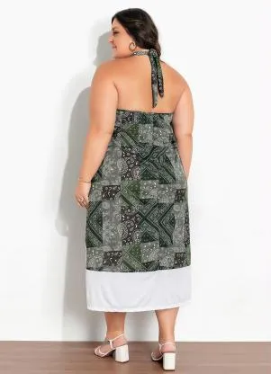 Marguerite - Vestido Cashmere Verde e Branco Plus Size - MARGUERITE