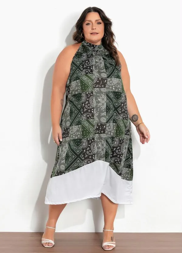 Marguerite - Vestido Cashmere Verde e Branco Plus Size