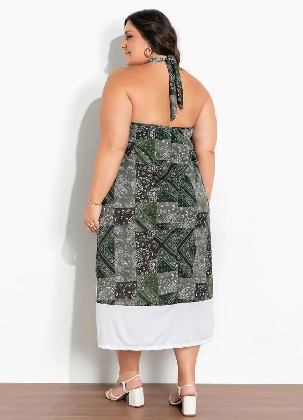 Marguerite - Vestido Cashmere Verde e Branco Plus Size 2