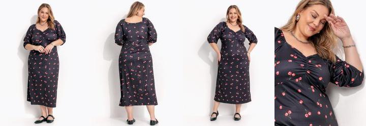 Vestido Cereja Preta em Malha Crepe